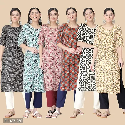 Straight Multicoloured  Crepe Kurta Combo Set Of 6