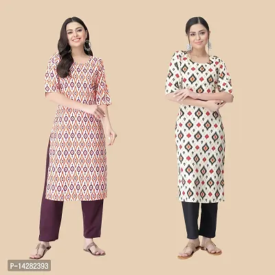 Stylish Multicoloured Crepe Printed Kurta For Women- Combo Of 2