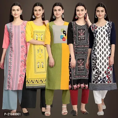 Elegant American Crepe Printed Straight 3/4 Sleeves Kurta For Women- Pack Of 5