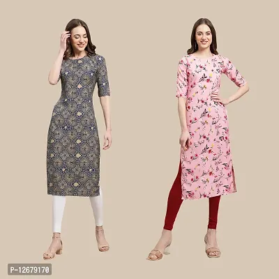 Women's Crepe Digital Printed Straight Kurti {Pack of 2}