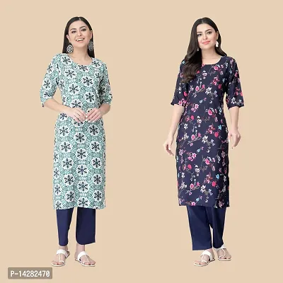 Stylish Multicoloured Crepe Printed Kurta For Women- Combo Of 2-thumb0