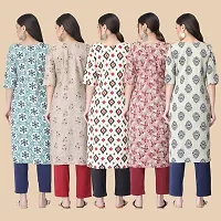 Stylish Straight Multicoloured Printed Crepe Kurta-Combo Of 5-thumb1