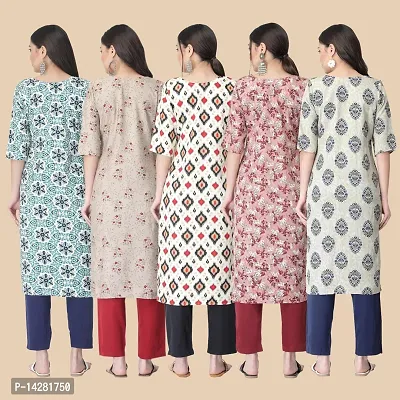 Stylish Straight Multicoloured Printed Crepe Kurta-Combo Of 5-thumb2