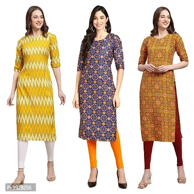 Women Crepe Digital Printed Straight Kurti  Pack of 3-thumb0