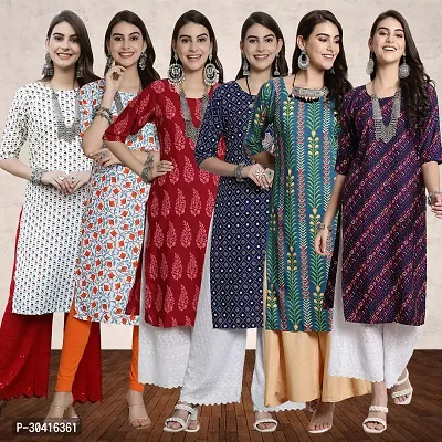 Stylish Multicoloured Crepe Kurta For Women Combo Of 6