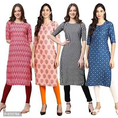 Fashionable Straight Multicoloured Printed Crepe Kurta For Women Combo Pack Of 4-thumb0