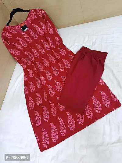 Stylish A-Line Red Printed Crepe Kurta Bottom Set For Women-thumb0