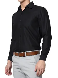 Men Stylish Black Cotton Solid Long Sleeve Semi Formal Shirt-thumb1