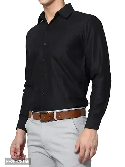 Men Stylish Black Cotton Solid Long Sleeve Semi Formal Shirt-thumb2