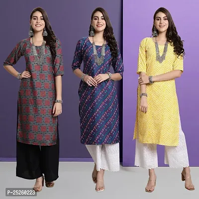 Stylish Fancy Designer Crepe Printed Kurta For Women Combo Of 3