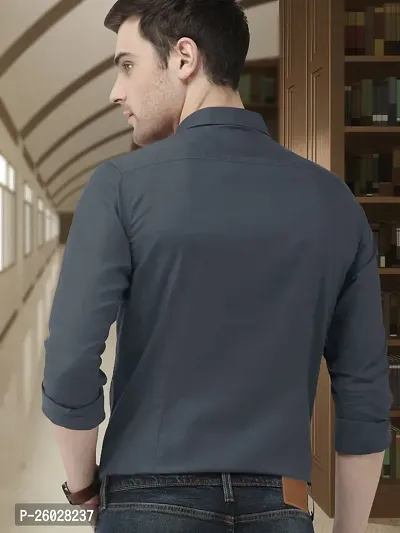 Men Stylish Grey Cotton Solid Long Sleeve Semi Formal Shirt-thumb3