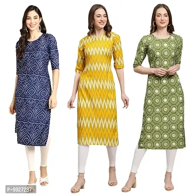 Women Crepe Digital Printed Straight Kurti  Pack of 3-thumb0