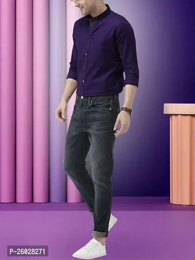 Men Stylish Purple Cotton Solid Long Sleeve Semi Formal Shirt
