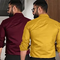 Stylish Multicoloured Cotton Long Sleeve Solid Shirt For Men Pack Of 2-thumb1