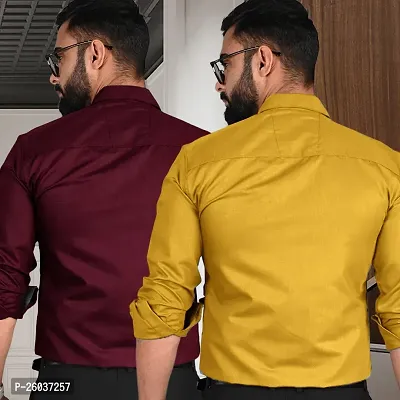 Stylish Multicoloured Cotton Long Sleeve Solid Shirt For Men Pack Of 2-thumb2
