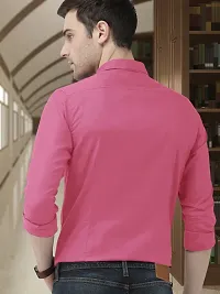 Men Stylish Pink Cotton Solid Long Sleeve Semi Formal Shirt-thumb2