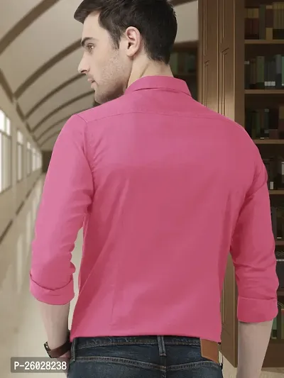 Men Stylish Pink Cotton Solid Long Sleeve Semi Formal Shirt-thumb3