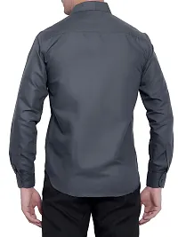 Men Stylish Grey Cotton Solid Long Sleeve Semi Formal Shirt-thumb4