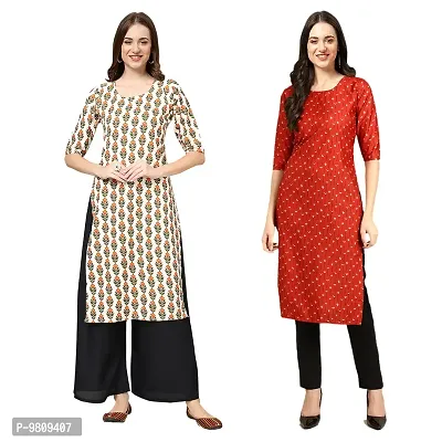 Fashionable Straight Multicoloured Printed Crepe Kurta For Women Combo Pack Of 2-thumb0