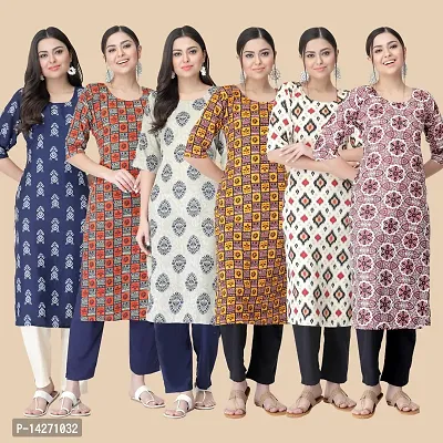 Straight Multicoloured  Crepe Kurta Combo Set Of 6