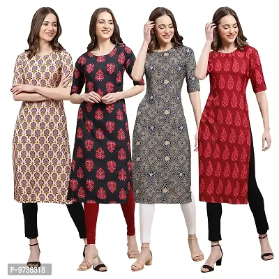 Fashionable Straight Multicoloured Printed Crepe Kurta For Women Combo Pack Of 4