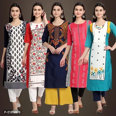 Elegant American Crepe Printed Straight 3/4 Sleeves Kurta For Women- Pack Of 5-thumb0