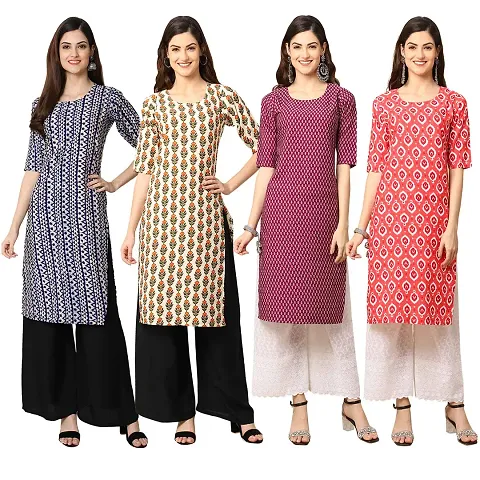 Fashionable Straight Crepe Kurta For Women Combo Pack Of 4