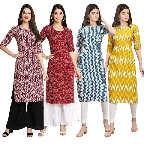 Trendy Crepe Digital Straight Kurta For Women (Pack of 5)