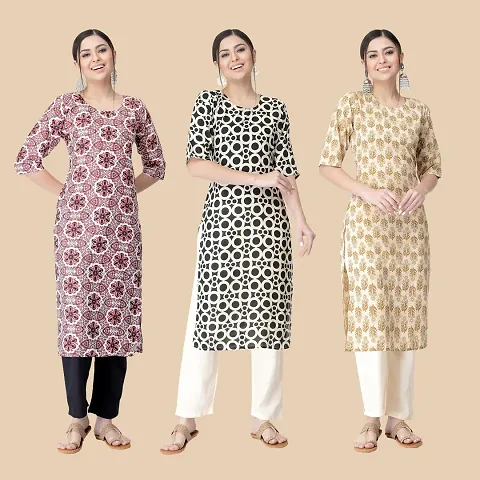 Classic Crepe Printed Straight Kurtis Combo Pack Of 3 Vol 6