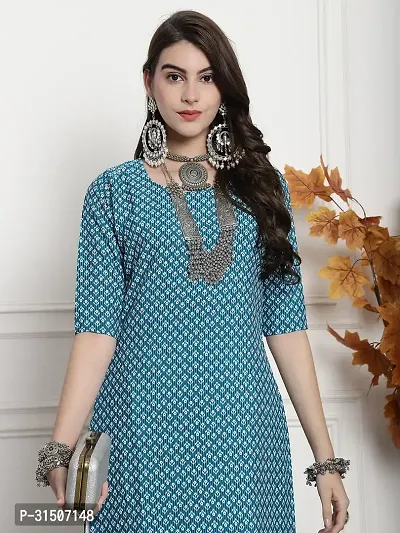 Stylish Turquoise Crepe Printed Kurta For Women-thumb4