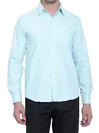 Men Stylish Blue Cotton Solid Long Sleeve Semi Formal Shirt-thumb3