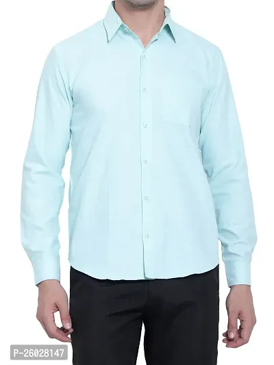 Men Stylish Blue Cotton Solid Long Sleeve Semi Formal Shirt-thumb4