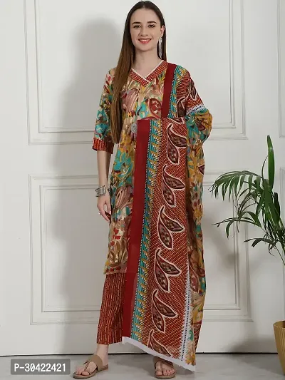 Stylish Multicoloured Banglori Silk Kurta, Bottom And Dupatta Set For Women-thumb0