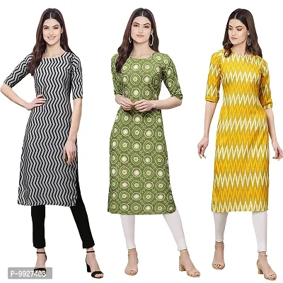 Women Crepe Digital Printed Straight Kurti  Pack of 3-thumb0