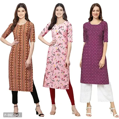 Women Crepe Digital Printed Straight Kurti  Pack of 3-thumb0