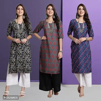 Stylish Fancy Designer Crepe Printed Kurta For Women Combo Of 3