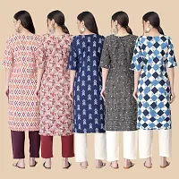 Stylish Straight Multicoloured Printed Crepe Kurta-Combo Of 5-thumb1