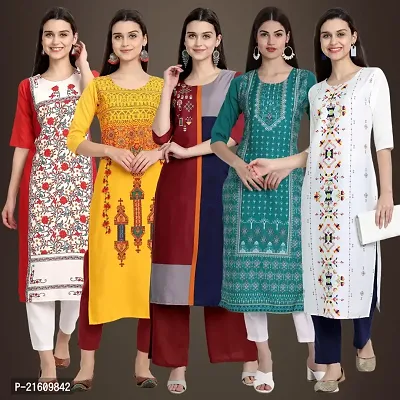 Elegant American Crepe Printed Straight 3/4 Sleeves Kurta For Women- Pack Of 5