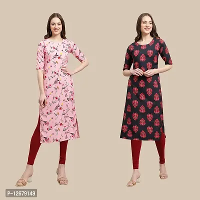 Women's Crepe Digital Printed Straight Kurti {Pack of 2}