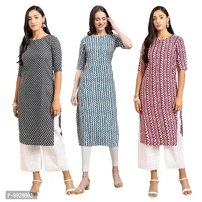 Women Crepe Digital Printed Straight Kurti  Pack of 3-thumb0