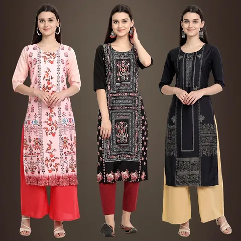 Trendy Crepe Printed Kurti -Pack Of 3