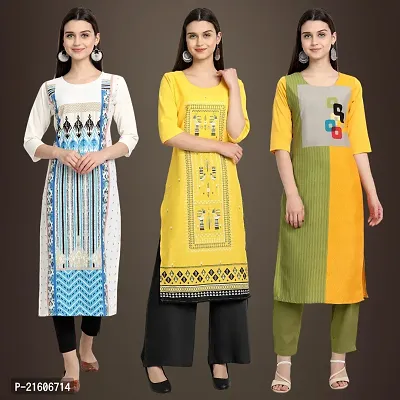 Trendy Crepe Printed Kurti For Women-Pack Of 3