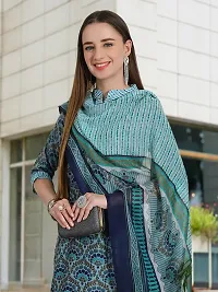 Stylish Teal Cotton Blend Printed Kurta Bottom and Dupatta Set For Women-thumb1