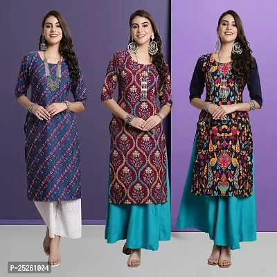 Stylish Fancy Designer Crepe Printed Kurta For Women Combo Of 3