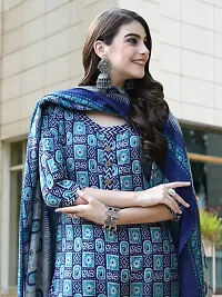 Stylish Blue Cotton Blend Printed Kurta Bottom and Dupatta Set For Women-thumb1