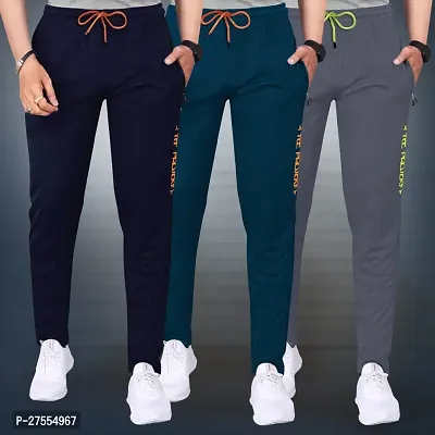 Stylish Multicoloured Cotton Solid Regular Track Pants For Men Pack Of 3-thumb0
