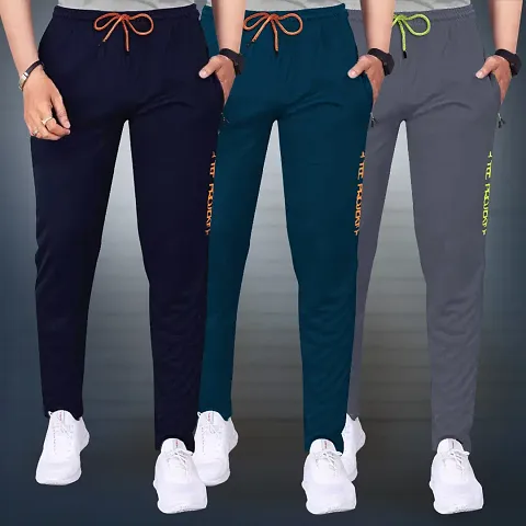 Stylish Multicoloured Cotton Solid Regular Track Pants For Men Pack Of 3