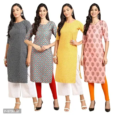 Fashionable Straight Multicoloured Printed Crepe Kurta For Women Combo Pack Of 4