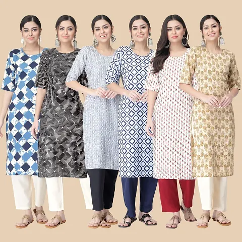 Straight Printed Crepe Kurta Combo Pack Of 6 Vol 9