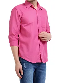 Men Stylish Pink Cotton Solid Long Sleeve Semi Formal Shirt-thumb3